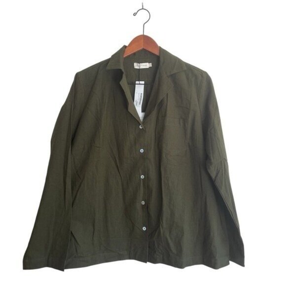 NEW General Sleep Sz Large Pajama Top Khaki Green Organic Cotton Soft Flannel - Picture 1 of 10